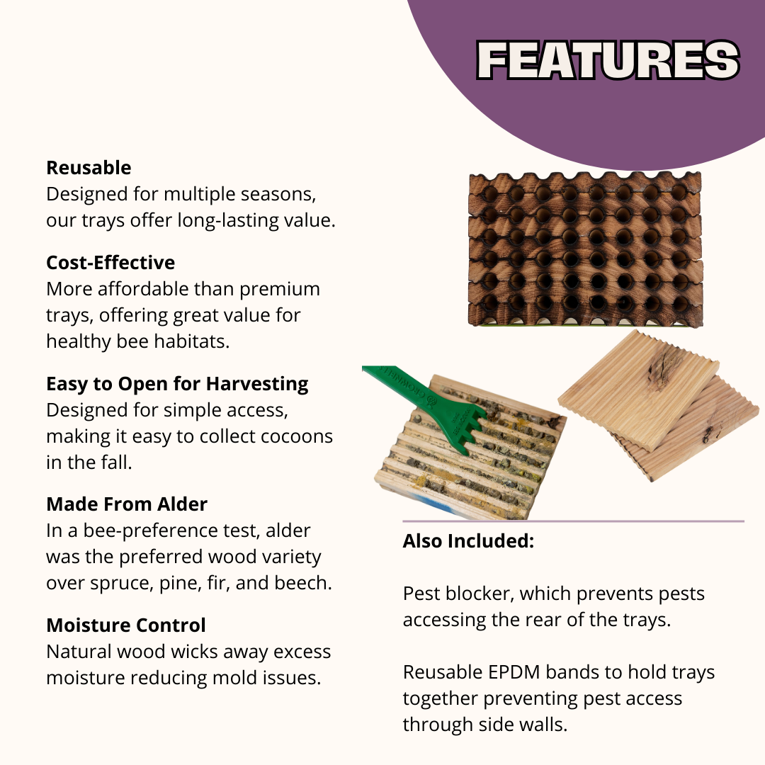 Spring Farm Grade Reusable Wood Trays for Mason Bees - 8mm