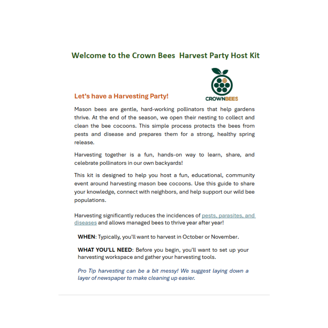 Fall Mason Bee Harvest Party Handouts