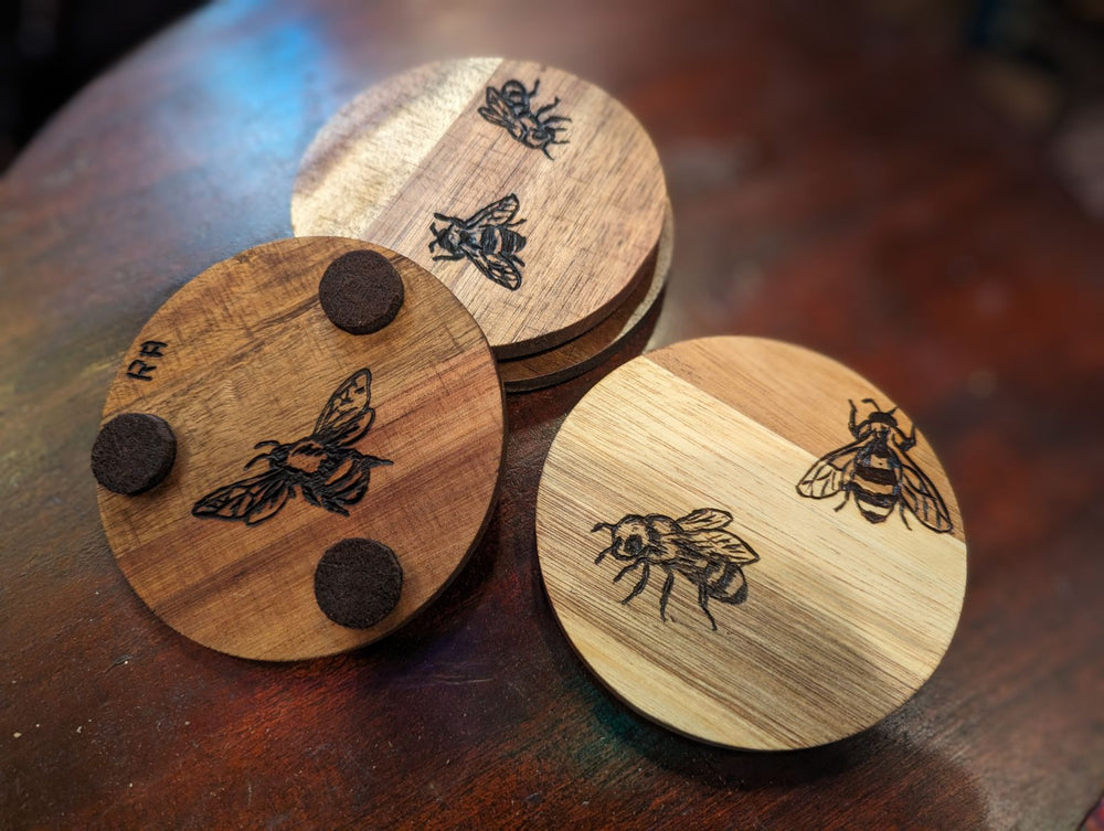 Wood Coasters with Bees