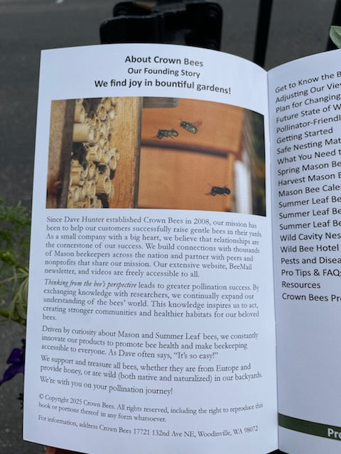 
                  
                    Wild Bee Guide interior showing Crown Bees mission and bee-raising philosophy
                  
                